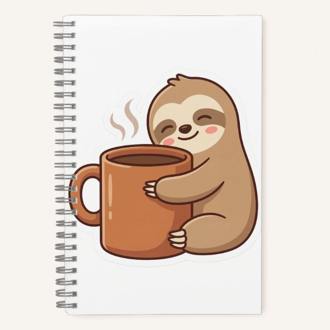 Kawaii Sloth Coffee Spiral Notebook | Aesthetic Jo (Front)
