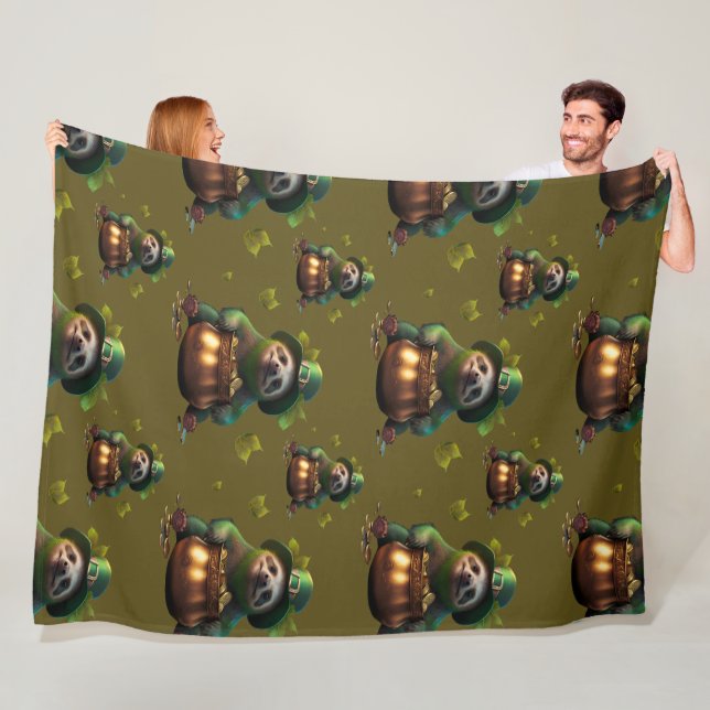Kawaii sloth. Funny Irish Leprechaun. Saint Patric Fleece Blanket (In Situ)