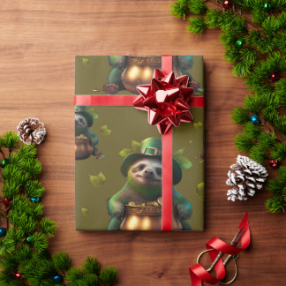 Kawaii sloth. Funny Irish Leprechaun. Saint Patric Wrapping Paper