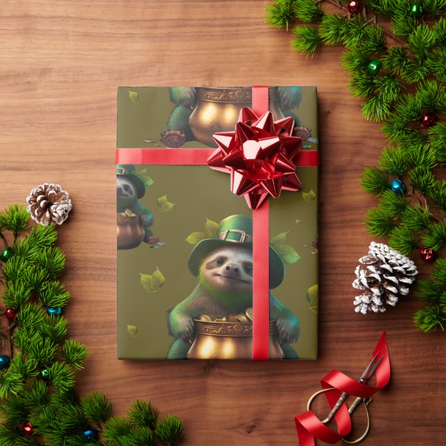 Kawaii sloth. Funny Irish Leprechaun. Saint Patric Wrapping Paper (Holiday Gift)