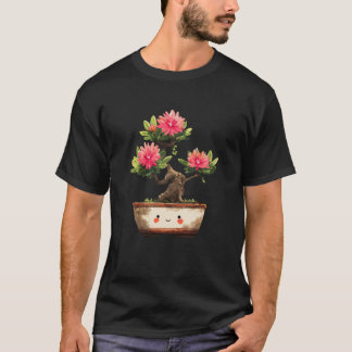 Kawaii Smiling Bonsai Tree with Pink Flowers T-Shirt