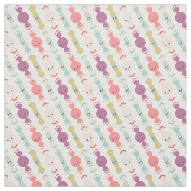 Kawaii Smiling Candy All-Over Pattern Fabric (Swatch)