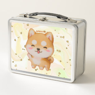 Kawaii Smiling Cartoon-Style Shiba Inu Metal Lunch Box