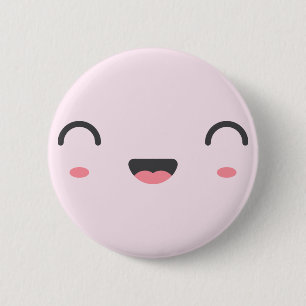 Kawaii smiling face with round closed eyes 6 cm round badge
