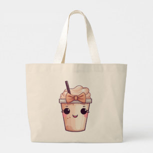 Kawaii Smiling Frappe Large Tote Bag
