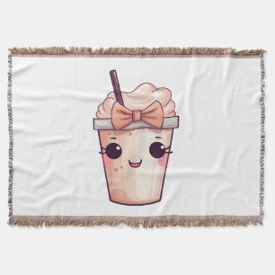 Kawaii Smiling Frappe Throw Blanket