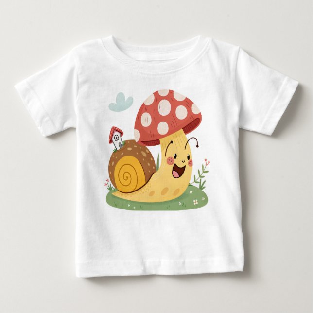 Kawaii Snail with Mushroom House Baby T-Shirt (Front)