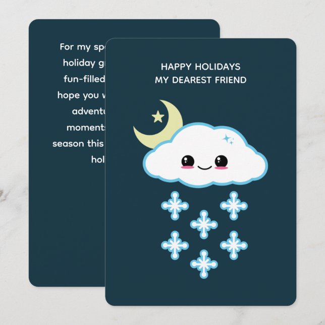 Kawaii Snow Cloud Holiday  Card (Front/Back)