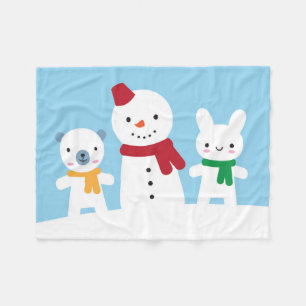 Kawaii Snow Day with Bunny & Bear Fleece Blanket
