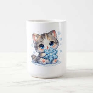 Kawaii Snowflake Kitty – Cute Winter Cat Coffee Mug