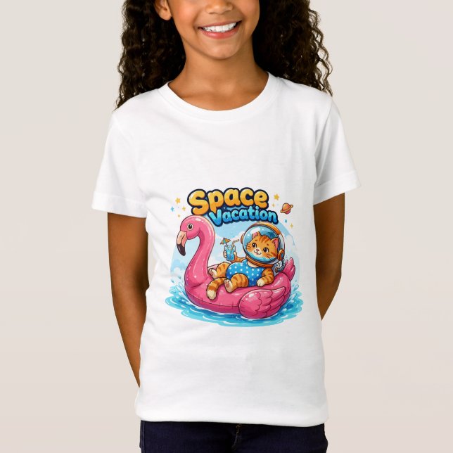  Kawaii Space Cat Vacation Design T-Shirt (Front)