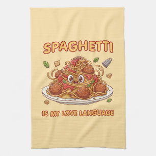 Kawaii Spaghetti Love Language Art Tea Towel
