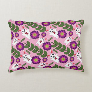 Kawaii Spring Bunny: Vibrant Purple Floral  Decorative Cushion