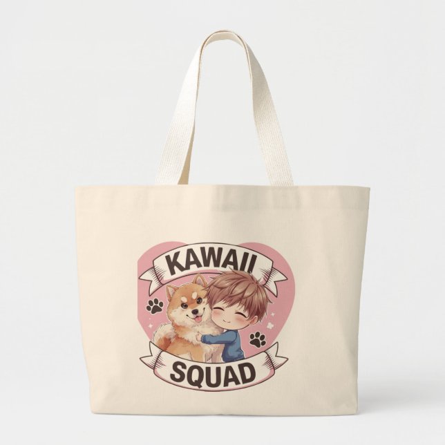 Kawaii Squad Shiba Inu Dog Lover Chibi Art Anime Large Tote Bag (Front)