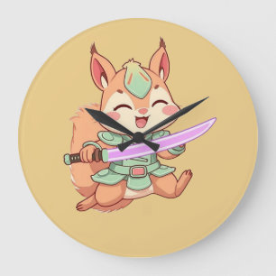 Kawaii Squirrel Samurai. Large Clock