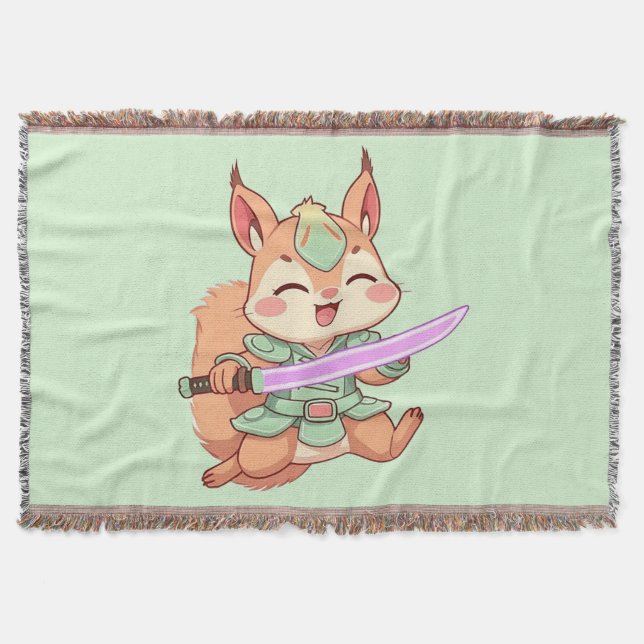 Kawaii Squirrel Samurai. Throw Blanket (Front)