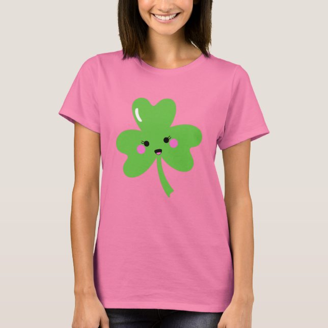 kawaii st patricks clover shamrock T-Shirt (Front)