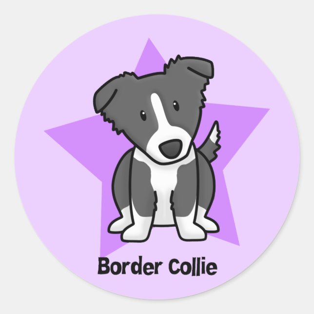 Kawaii Star Border Collie Classic Round Sticker (Front)