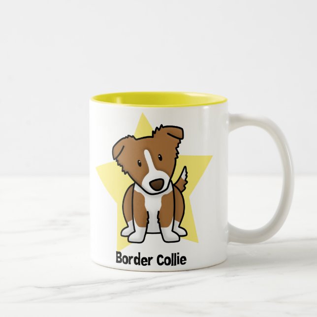 Kawaii Star Brown Border Collie Two-Tone Coffee Mug (Right)