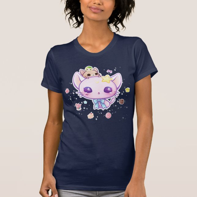Kawaii star kitty with cute cakes t-shirt (Front)