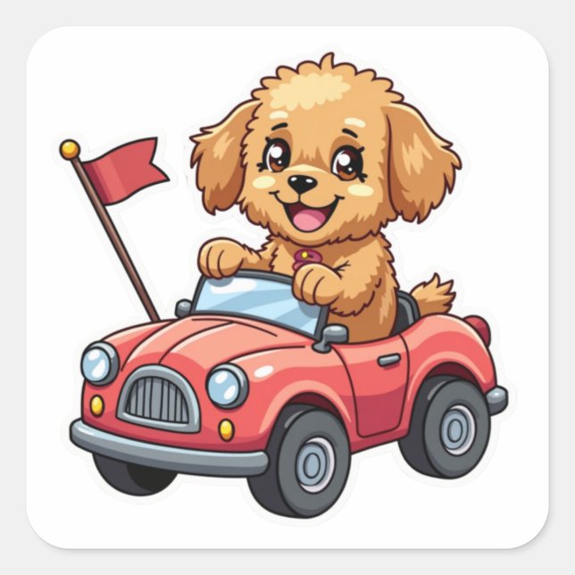 Kawaii Sticker Cavapoo In a Toy Car (Front)