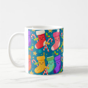 Kawaii Stocking Faces Pattern Coffee Mug