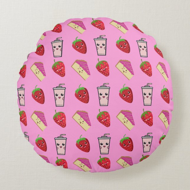 KAWAII STRAWBERRY AND CHEESECAKE ROUND CUSHION (Front)