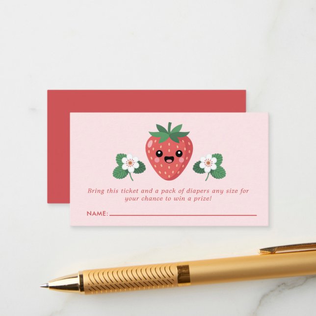 Kawaii Strawberry Baby Shower Diaper Raffle Enclosure Card (Front/Back In Situ)