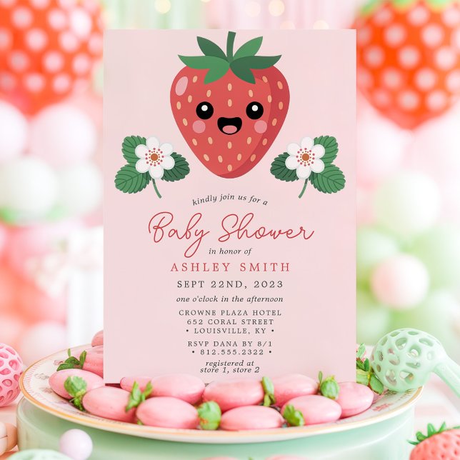 Kawaii Strawberry Baby Shower Invitation (Creator Uploaded)