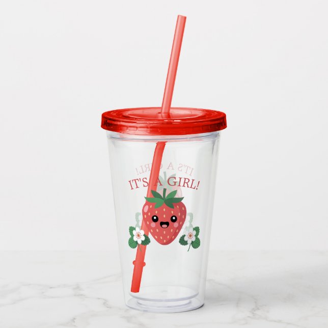 Kawaii Strawberry Baby Shower It's A Girl Acrylic Tumbler (Back)