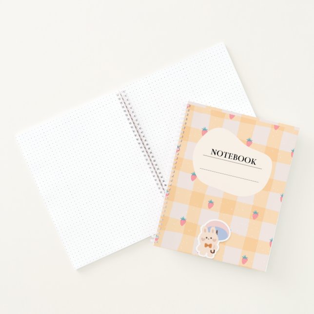 Kawaii Strawberry Bunny Gingham Pastel Notebook (Inside)