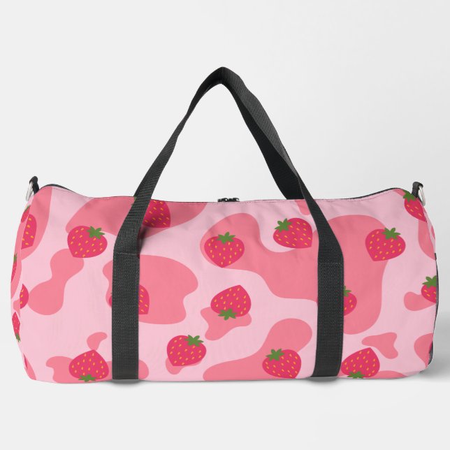 kawaii strawberry cow pattern  duffle bag (Front)