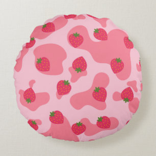 kawaii strawberry cow pattern round cushion