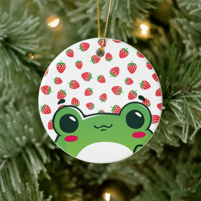 Kawaii Strawberry Frog  Ceramic Tree Decoration (Tree)
