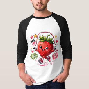 Kawaii Strawberry Jump Rope Fitness Sticker T-Shirt