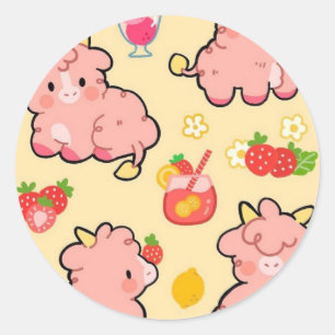 Kawaii strawberry lemonade cow classic round sticker