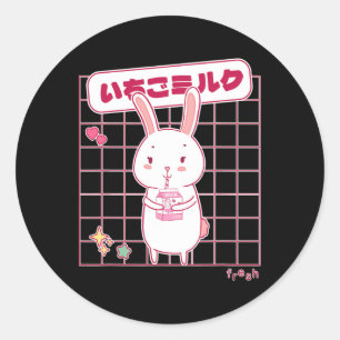 Kawaii Strawberry Milk Bunny Happy Easter _1 Classic Round Sticker