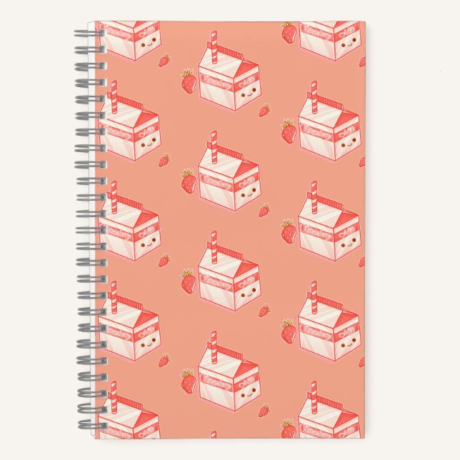 Kawaii Strawberry Milk Carton - Cute Aesthetic Art Notebook (Front)