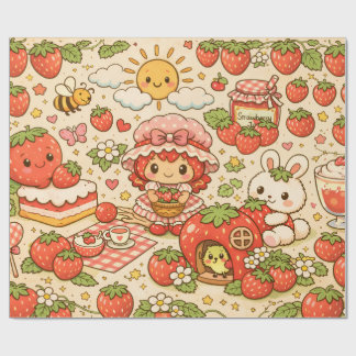 Kawaii Strawberry Picnic Wrapping Paper