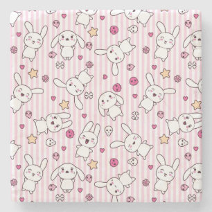 kawaii stripes pattern stone coaster