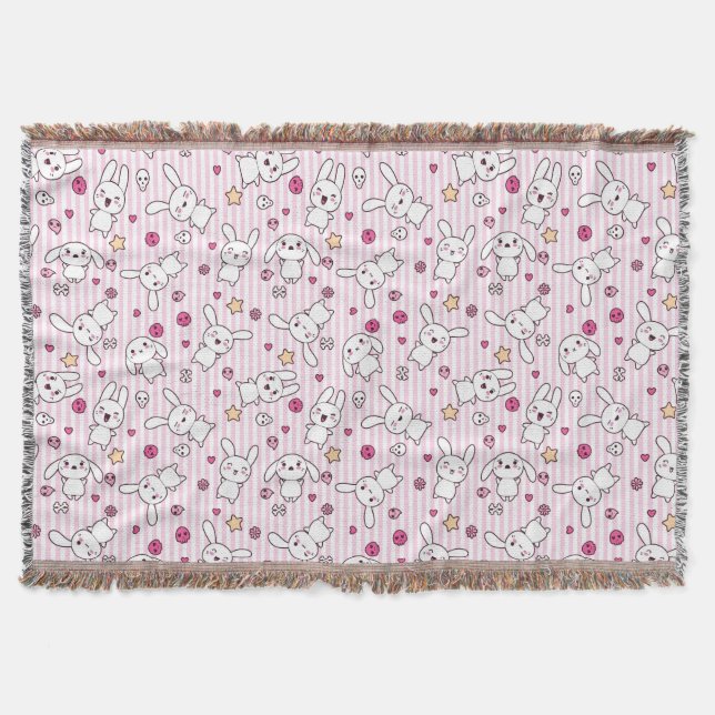 kawaii stripes pattern throw blanket (Front)