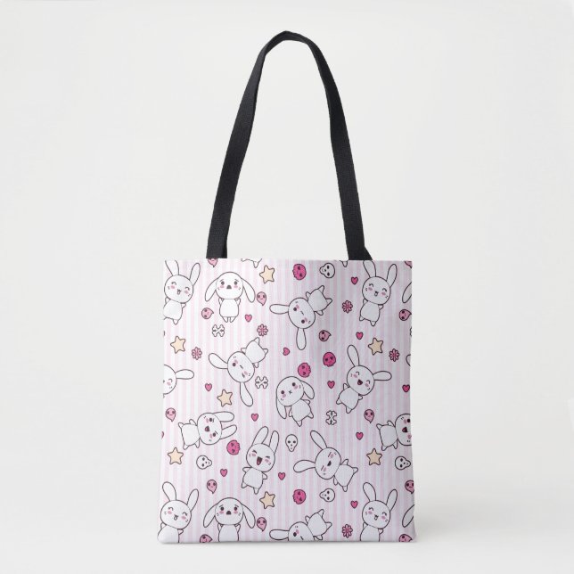kawaii stripes pattern tote bag (Front)