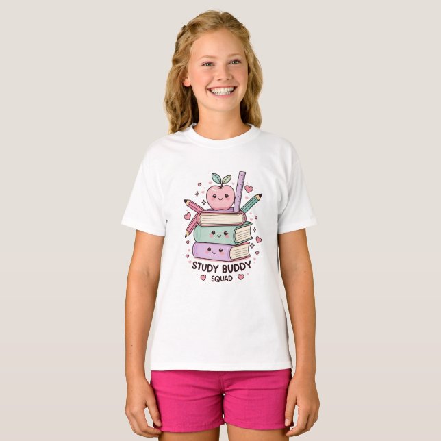 Kawaii Study Buddy Squad School Supplies  T-Shirt (Front Full)