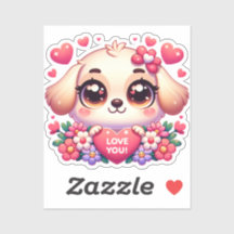 Kawaii style Cute Puppy with love message