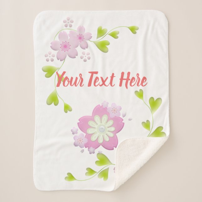 Kawaii Style Sakura Cherry Tree Blossom Sherpa Blanket (Front)