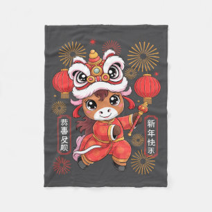 Kawaii Style Year Of The Horse 2026 Chinese New Ye Fleece Blanket
