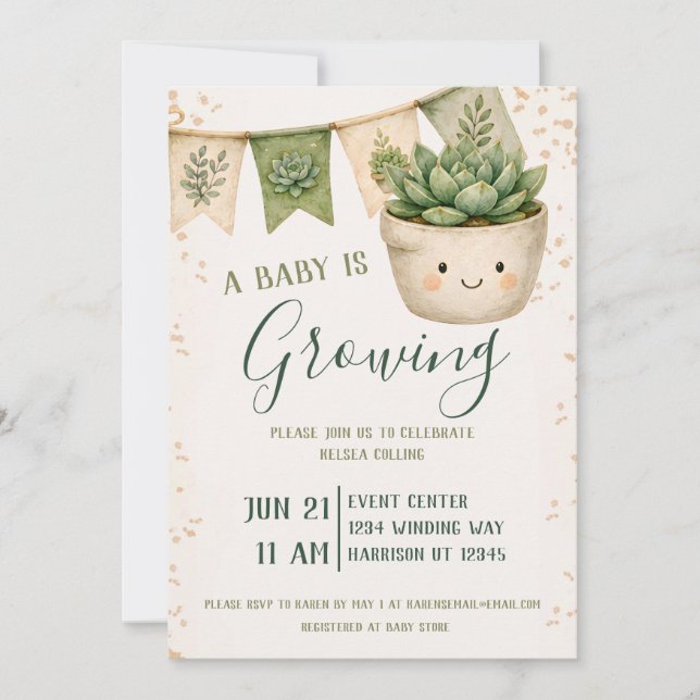 Kawaii Succulent Baby Shower Invitation (Front)