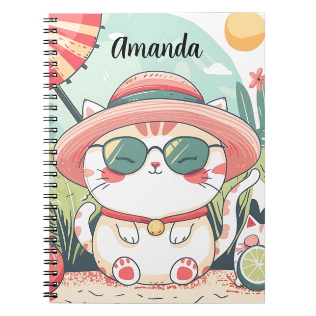 Kawaii Summer Cat Notebook (Front)