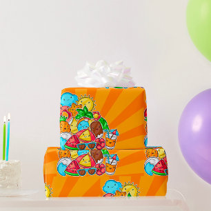 Kawaii Summer Doodles Sun Beach and Tropical Wrapping Paper