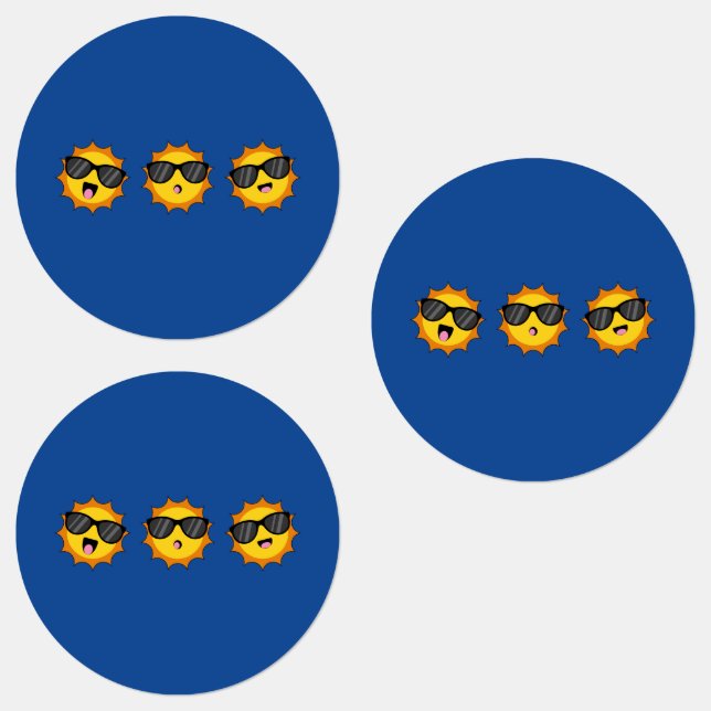 Kawaii Sun with Sunglasses Happy Emoji Faces (Group)
